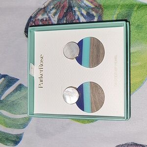 Parker Rose Mother of Pearl Striped Earrings Pearl/Blue/Turquoise/Brown BNIB